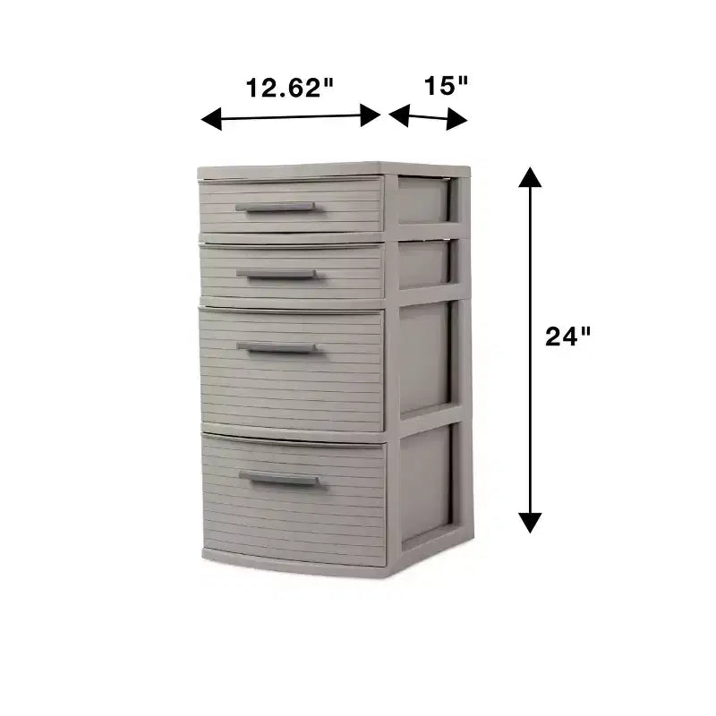 Tour tissée 4 tiroirs gris foncé - Brightroom™ : Organiseur de rangement en plastique, tiroirs utilitaires portables, rangement universel
