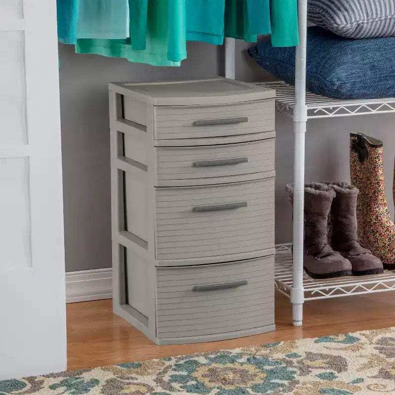 Tour tissée 4 tiroirs gris foncé - Brightroom™ : Organiseur de rangement en plastique, tiroirs utilitaires portables, rangement universel