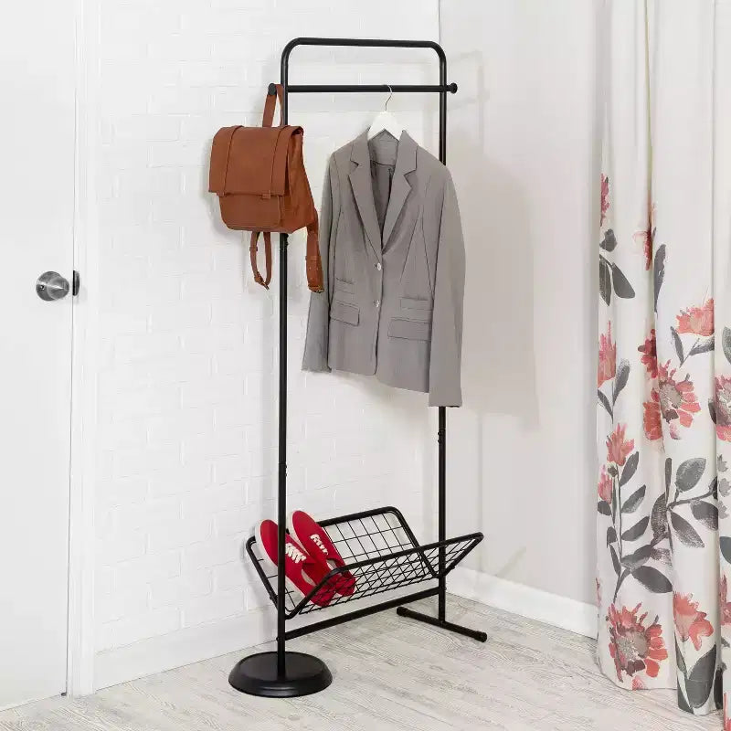 Porte-vêtements d'entrée Honey-Can-Do Naturel : Cadre en acier, Armoire autonome, Penderie, Quincaillerie anti-basculement