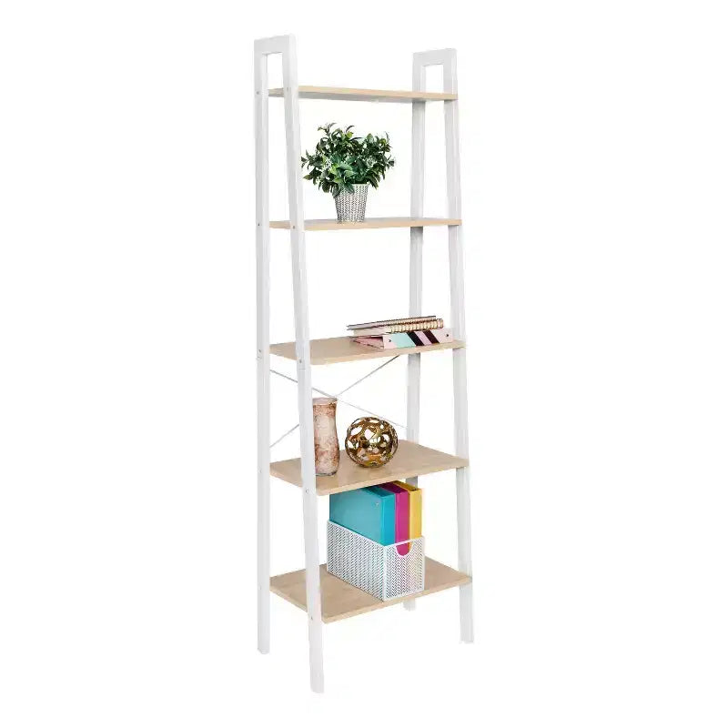 Étagère à 5 niveaux Honey-Can-Do : Étagère échelle blanche, cadre en acier, hauteur de 172 cm, capacité de 22,7 kg, finition plaquée