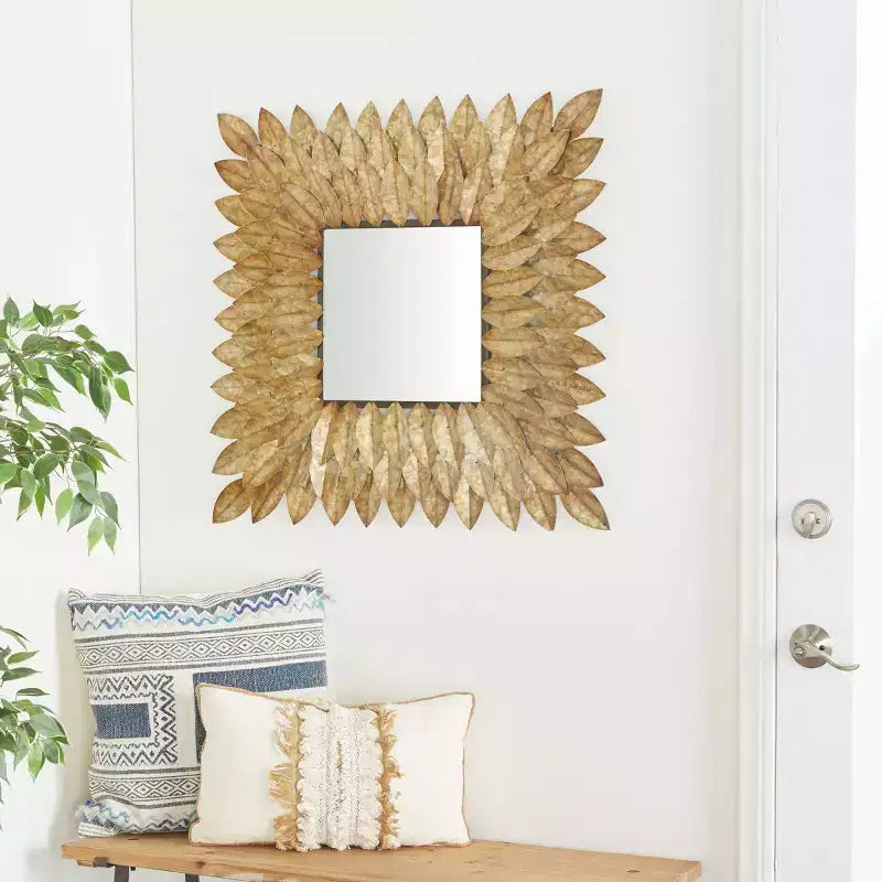 Miroir mural radial Feuille de métal marron - Olivia & May : Carré rustique, aucun assemblage requis