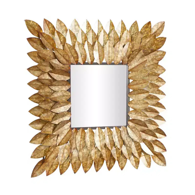 Miroir mural radial Feuille de métal marron - Olivia & May : Carré rustique, aucun assemblage requis