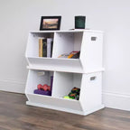 Coffre de rangement pour jouets en bois et bibliothèque pour enfants blanc - Humble Crew : Cadre en MDF, étagère à bac ouvert, organisateur de jouets pour enfants
