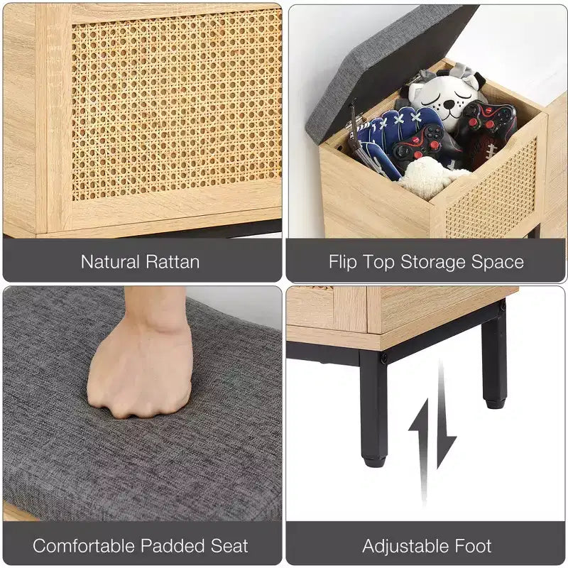 Banc de rangement pour chaussures, banc d'entrée avec boîte de rangement, étagère de rangement pour chaussures en métal et bois avec coussin pour entrée, chambre, couloir