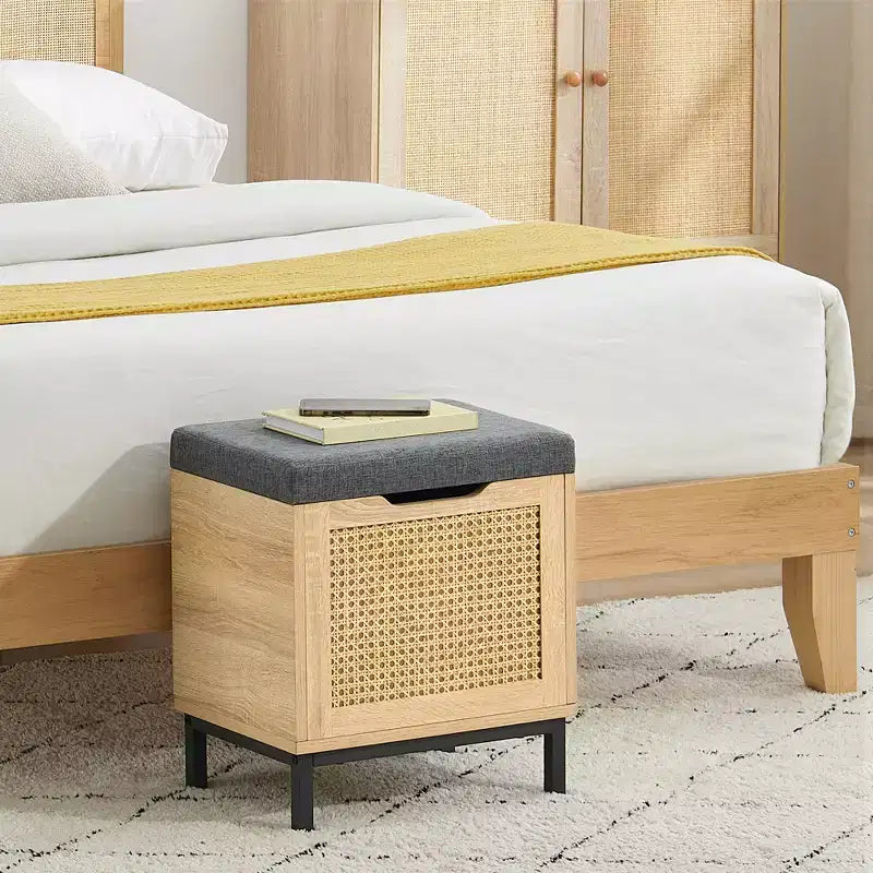 Banc de rangement pour chaussures, banc d'entrée avec boîte de rangement, étagère de rangement pour chaussures en métal et bois avec coussin pour entrée, chambre, couloir
