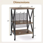 Meuble de rangement pour platine vinyle 3 niveaux Costway avec séparateurs métalliques, étagère réglable et prises de courant