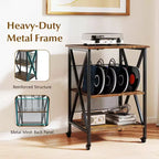 Meuble de rangement pour platine vinyle 3 niveaux Costway avec séparateurs métalliques, étagère réglable et prises de courant
