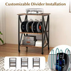 Meuble de rangement pour platine vinyle 3 niveaux Costway avec séparateurs métalliques, étagère réglable et prises de courant