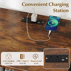 Meuble de rangement pour platine vinyle 3 niveaux Costway avec séparateurs métalliques, étagère réglable et prises de courant