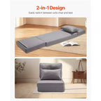 Chaise convertible VEVOR, canapé paresseux de sol réglable 5 positions, lit de canapé rembourré pliant avec cadre en métal et dossier réglable, gris