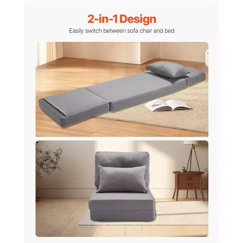 Chaise convertible VEVOR, canapé paresseux de sol réglable 5 positions, lit de canapé rembourré pliant avec cadre en métal et dossier réglable, gris