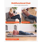 Chaise convertible VEVOR, canapé paresseux de sol réglable 5 positions, lit de canapé rembourré pliant avec cadre en métal et dossier réglable, gris