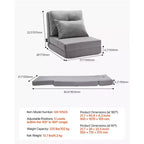 Chaise convertible VEVOR, canapé paresseux de sol réglable 5 positions, lit de canapé rembourré pliant avec cadre en métal et dossier réglable, gris