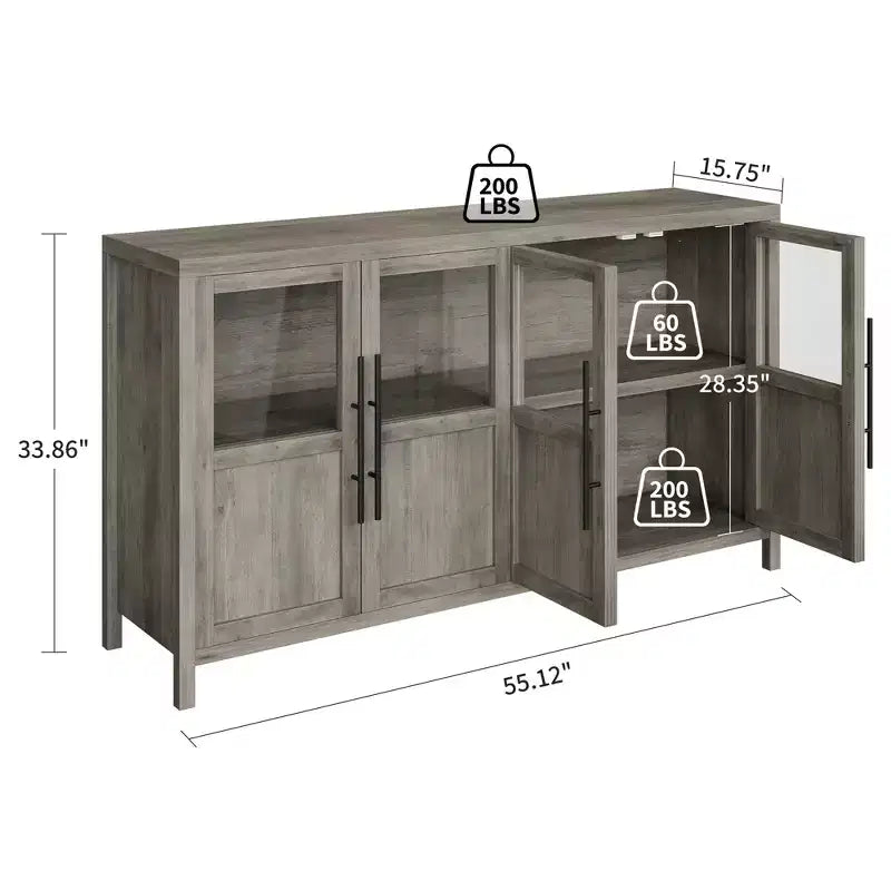 Meuble buffet de ferme moderne - Bahut avec portes vitrées et rangement pour la salle à manger et le salon