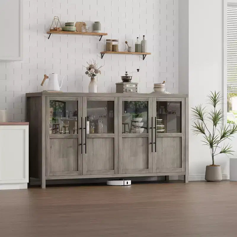 Meuble buffet de ferme moderne - Bahut avec portes vitrées et rangement pour la salle à manger et le salon