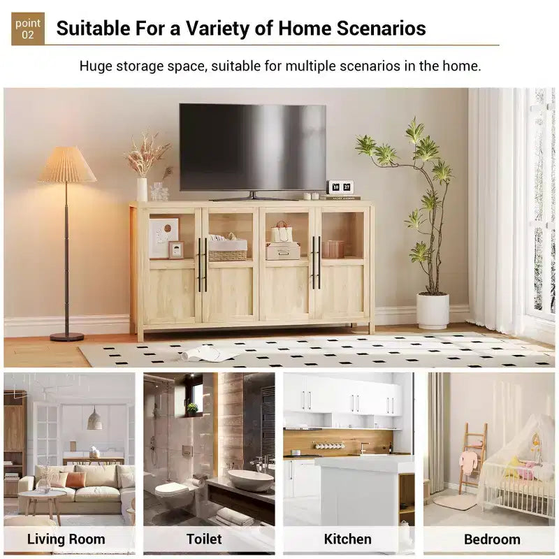Meuble buffet de ferme moderne - Bahut avec portes vitrées et rangement pour la salle à manger et le salon