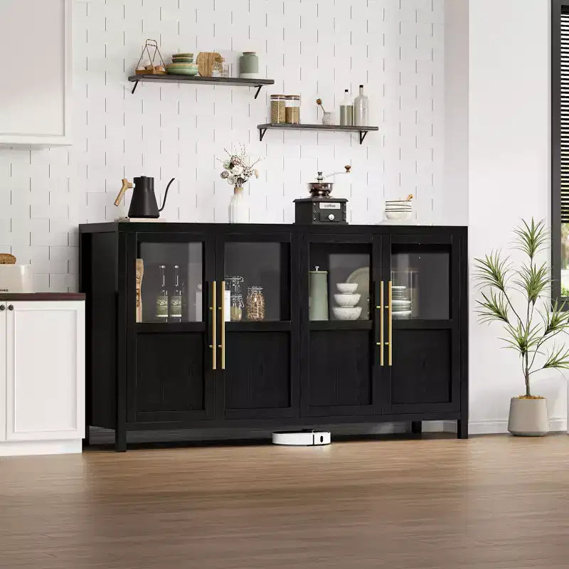 Modern Farmhouse Buffet Cabinet - Glass Door Sideboard with Storage for Dining & Living Room
