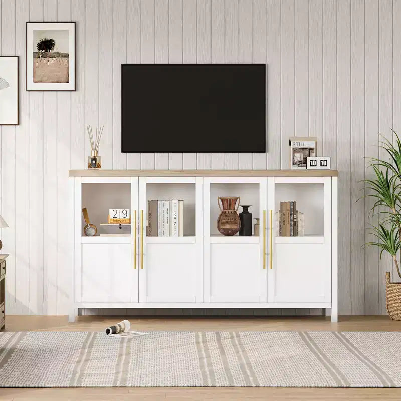 Meuble buffet de ferme moderne - Bahut avec portes vitrées et rangement pour la salle à manger et le salon