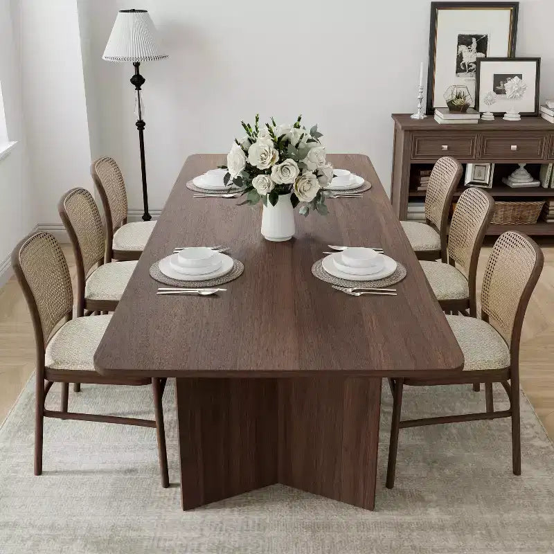 PexFix 79 x 33.5 Solid Wood Farmhouse Dining Table with V-Shaped Legs and Square Wood Top for Modern Dining Rooms & Family Gatherings Walnut