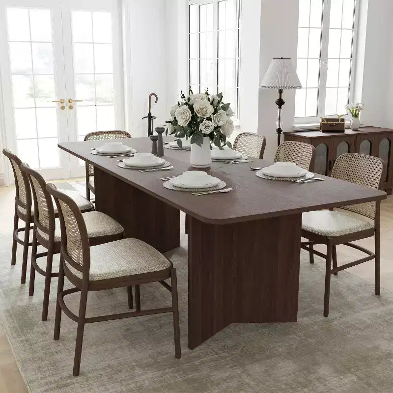 PexFix 79 x 33,5 Table à manger de ferme en bois massif avec pieds en V et plateau en bois carré pour salles à manger modernes et réunions de famille Noyer