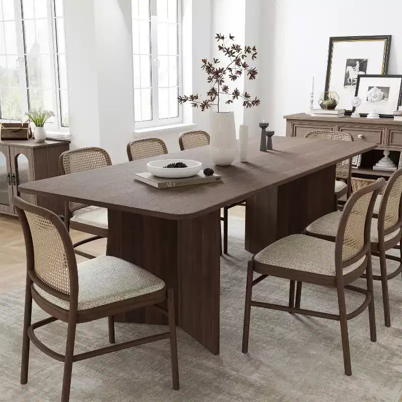 PexFix 79 x 33,5 Table à manger de ferme en bois massif avec pieds en V et plateau en bois carré pour salles à manger modernes et réunions de famille Noyer