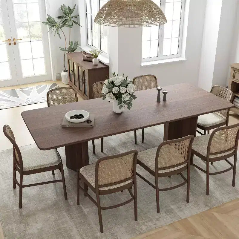 PexFix 79 x 33,5 Table à manger de ferme en bois massif avec pieds en V et plateau en bois carré pour salles à manger modernes et réunions de famille Noyer