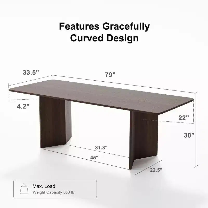 PexFix 79 x 33,5 Table à manger de ferme en bois massif avec pieds en V et plateau en bois carré pour salles à manger modernes et réunions de famille Noyer