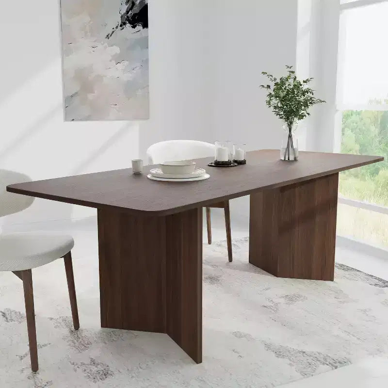 PexFix 79 x 33,5 Table à manger de ferme en bois massif avec pieds en V et plateau en bois carré pour salles à manger modernes et réunions de famille Noyer