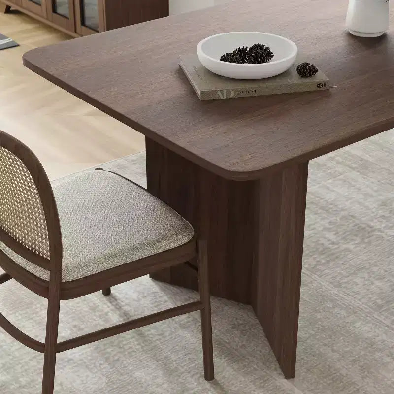 PexFix 79 x 33,5 Table à manger de ferme en bois massif avec pieds en V et plateau en bois carré pour salles à manger modernes et réunions de famille Noyer