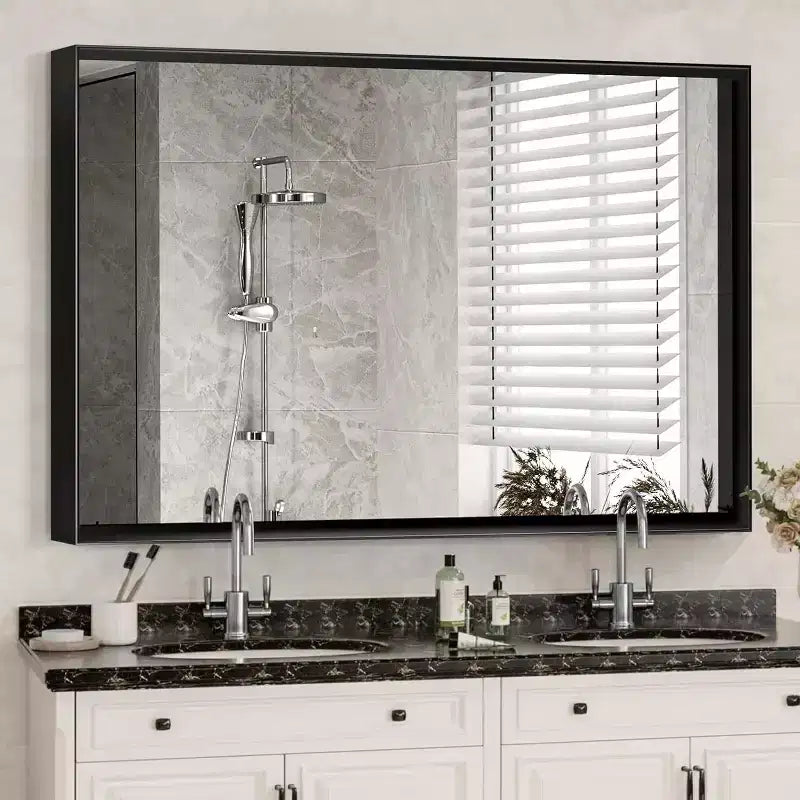 Miroir mural Acekool 101 x 76 cm, miroir décoratif rectangulaire avec cadre en alliage d'aluminium pour salle de bain, salon, chambre à coucher