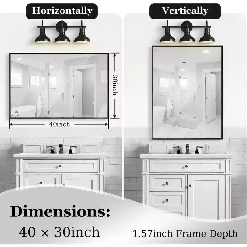 Miroir mural Acekool 101 x 76 cm, miroir décoratif rectangulaire avec cadre en alliage d'aluminium pour salle de bain, salon, chambre à coucher