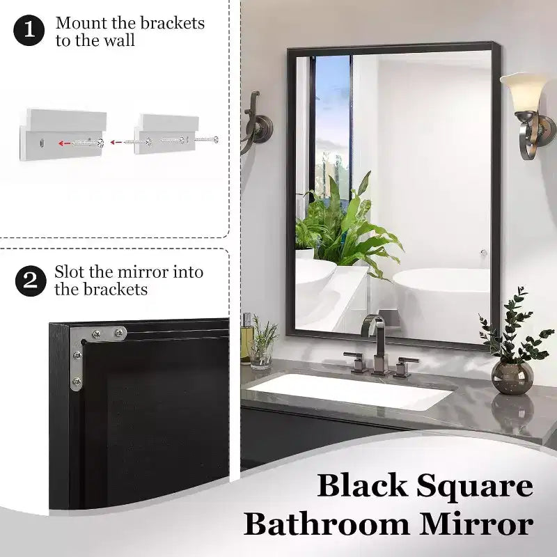 Miroir mural Acekool 101 x 76 cm, miroir décoratif rectangulaire avec cadre en alliage d'aluminium pour salle de bain, salon, chambre à coucher