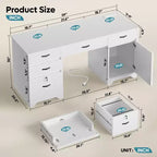 Bestier Bureau de 150 cm avec station de charge et tiroir clavier, Bureau d'ordinateur exécutif moderne avec tiroirs de classement et placards pour étude et chambre à coucher