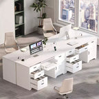 Bestier Bureau de 150 cm avec station de charge et tiroir clavier, Bureau d'ordinateur exécutif moderne avec tiroirs de classement et placards pour étude et chambre à coucher