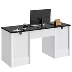 Bestier Bureau de 150 cm avec station de charge et tiroir clavier, Bureau d'ordinateur exécutif moderne avec tiroirs de classement et placards pour étude et chambre à coucher
