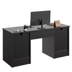Bestier Bureau de 150 cm avec station de charge et tiroir clavier, Bureau d'ordinateur exécutif moderne avec tiroirs de classement et placards pour étude et chambre à coucher