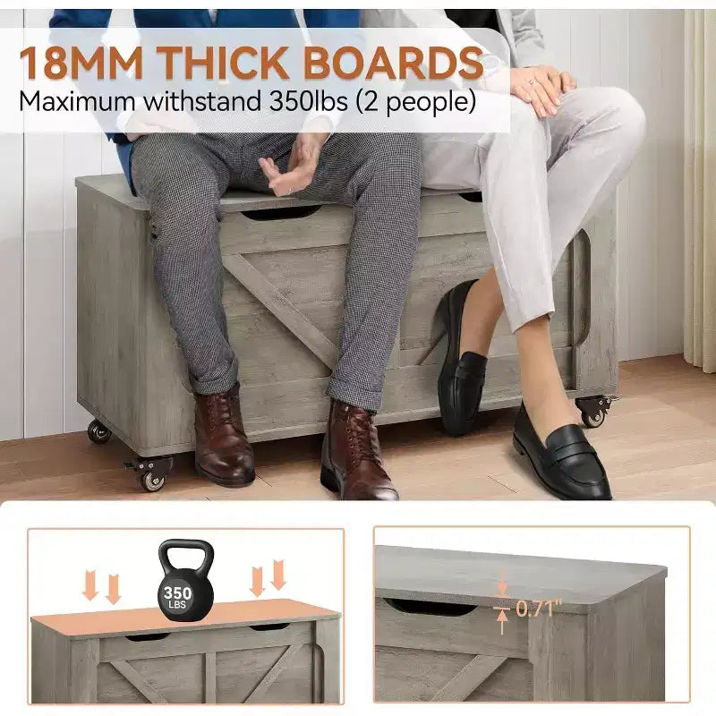 Banc de rangement à 4 roulettes, coffre à couvertures en bois de 100 cm avec 2 charnières de sécurité, coins arrondis, supporte 159 kg, pour entrée, salon, chambre à coucher