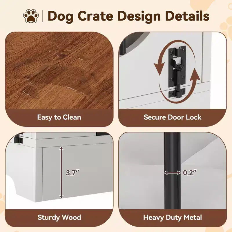 Meuble Cage pour Chien - Niche en Bois avec 3 Portes et Tapis de Couchage, Table d'Appoint Multifonctionnelle