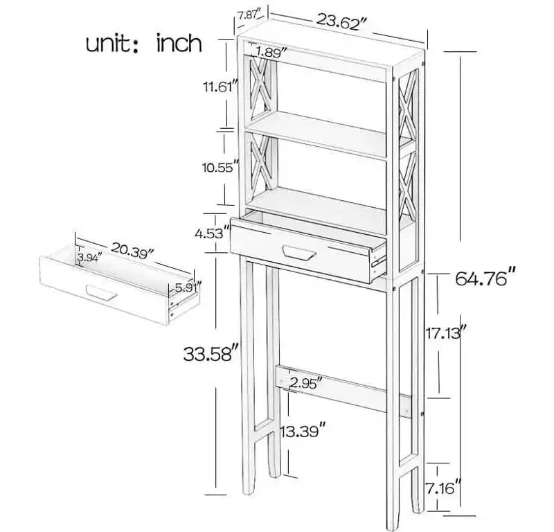 Meuble de rangement de salle de bain Acekool sur toilettes avec 1 tiroir et 2 étagères ouvertes, étagère de rangement en bois autoportante pour salle de bain blanc