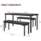 43.3 Ensemble de Table de Salle à Manger pour 4 avec 2 Bancs Rembourrés et Souples Cadre en Métal Ensemble de Table de Cuisine Rectangulaire 3 Pièces Gain de Place pour la Maison