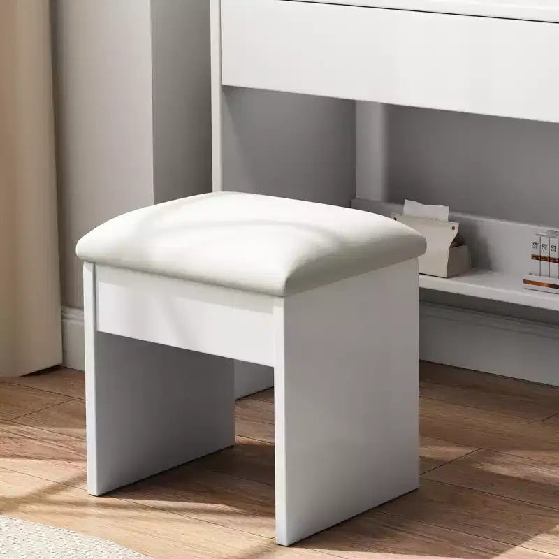 Coiffeuse moderne GDFStudio Draxen avec miroir, éclairage DEL, support pour sèche-cheveux, 3 tiroirs et étagères ouvertes