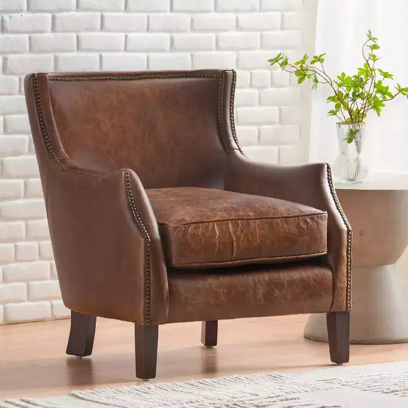 Fauteuil club contemporain Christopher Knight Home Njord en cuir pleine fleur avec garniture cloutée