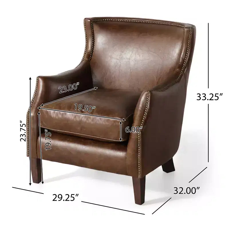 Fauteuil club contemporain Christopher Knight Home Njord en cuir pleine fleur avec garniture cloutée