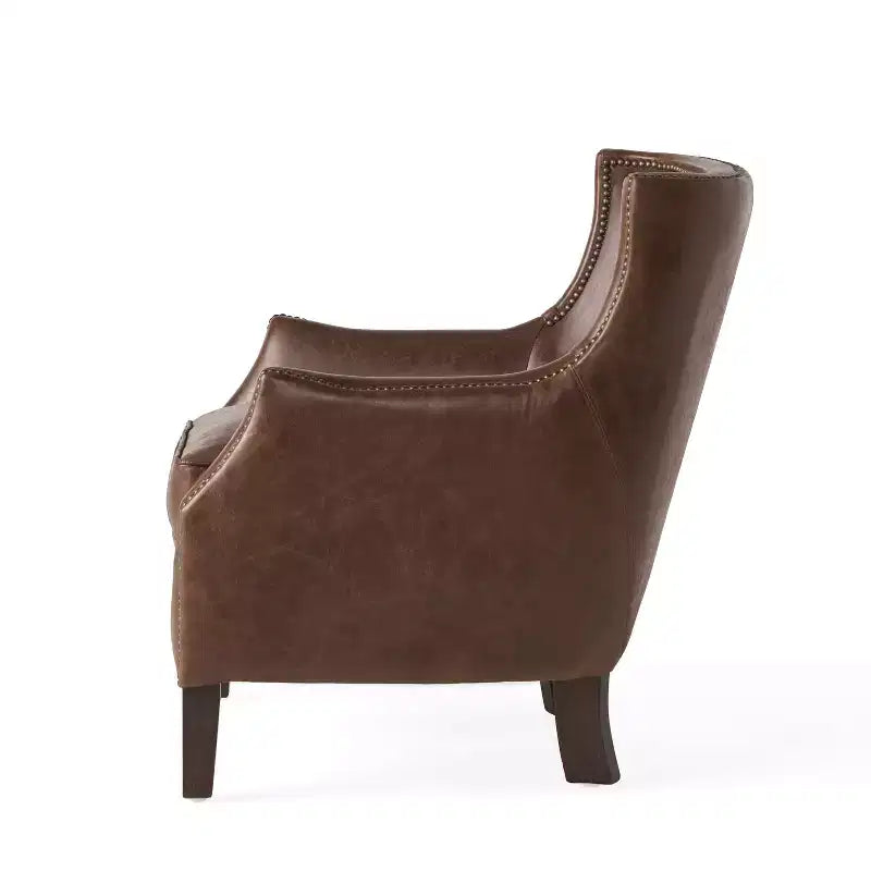 Fauteuil club contemporain Christopher Knight Home Njord en cuir pleine fleur avec garniture cloutée