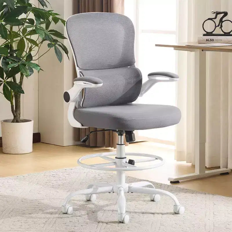 Chaise de bureau haute Karl Home | Respirante en maille, chaise de dessinateur avec anneau de repose-pieds réglable