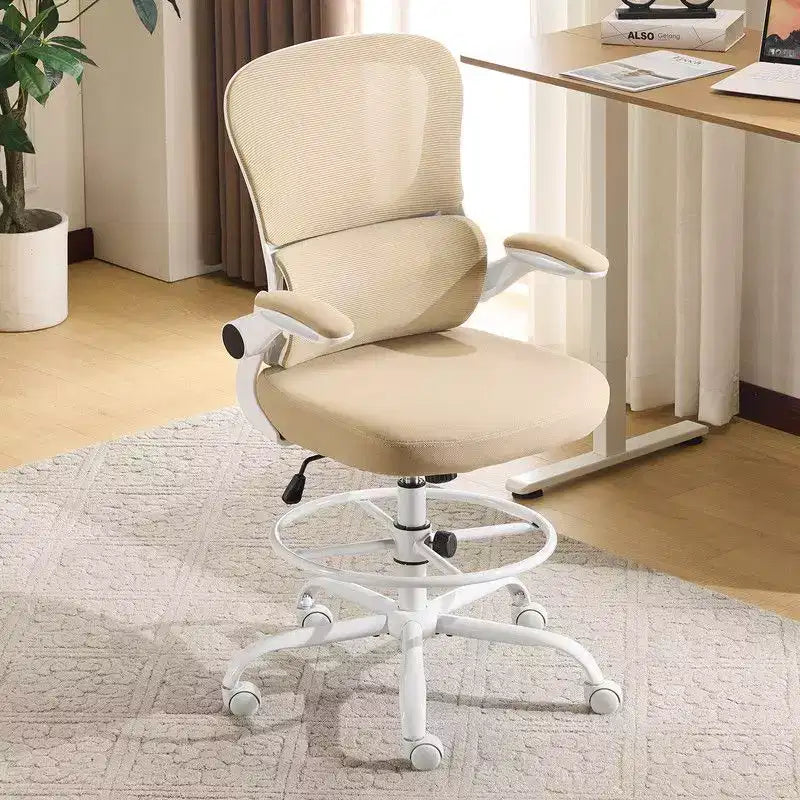 Chaise de bureau haute Karl Home | Respirante en maille, chaise de dessinateur avec anneau de repose-pieds réglable