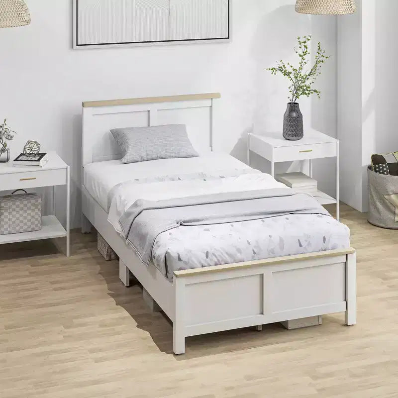 Cadre de lit HOMCOM avec tête de lit et pied de lit, plateforme de lit avec lattes en bois, aucun sommier tapissier requis, montage facile, blanc