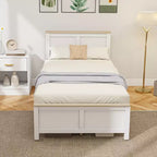 Cadre de lit HOMCOM avec tête de lit et pied de lit, plateforme de lit avec lattes en bois, aucun sommier tapissier requis, montage facile, blanc