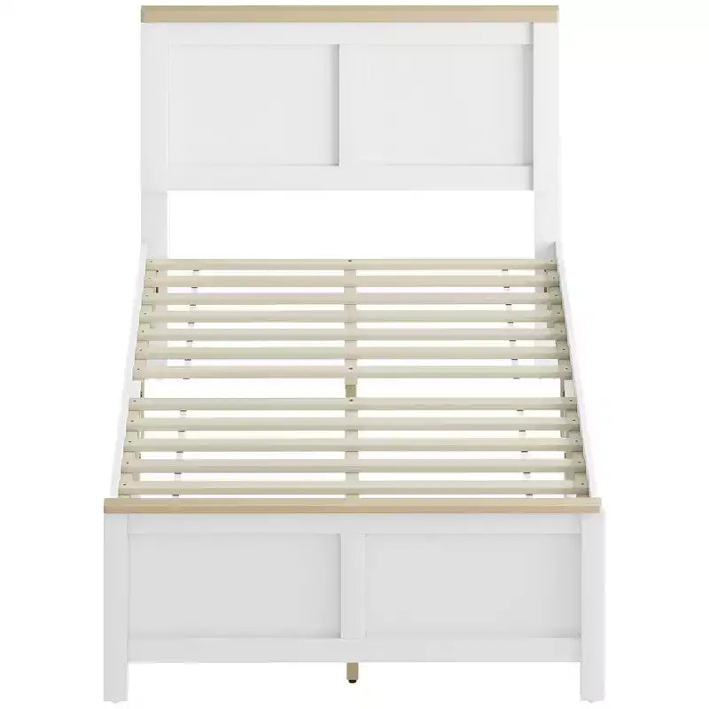 Cadre de lit HOMCOM avec tête de lit et pied de lit, plateforme de lit avec lattes en bois, aucun sommier tapissier requis, montage facile, blanc
