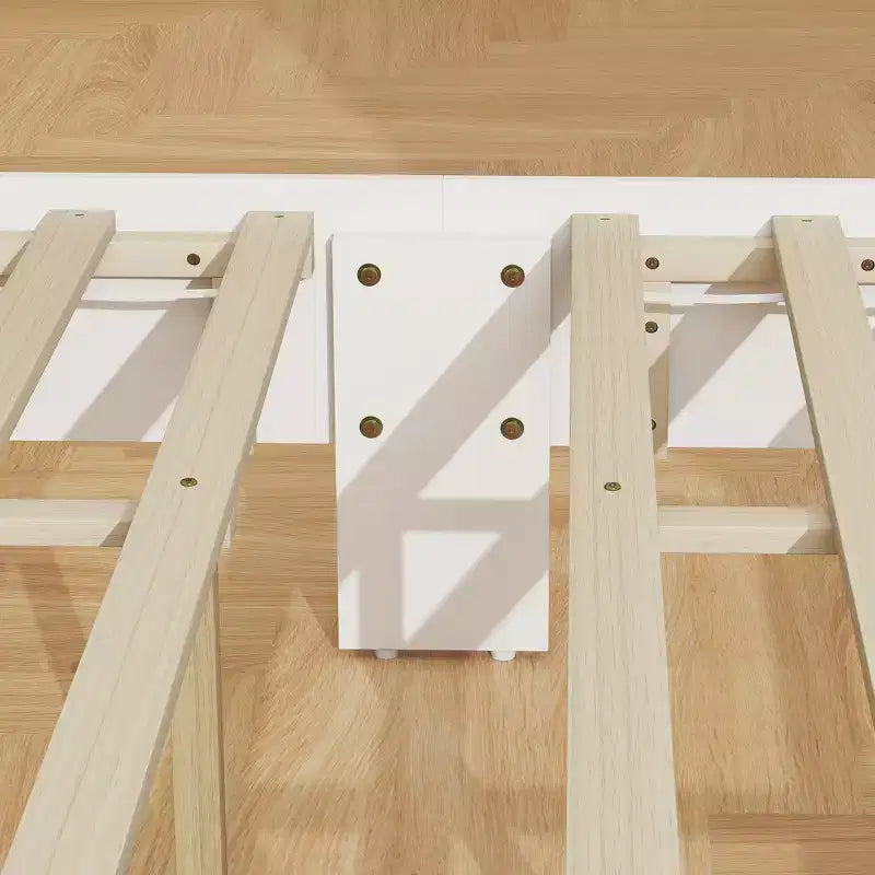 Cadre de lit HOMCOM avec tête de lit et pied de lit, plateforme de lit avec lattes en bois, aucun sommier tapissier requis, montage facile, blanc
